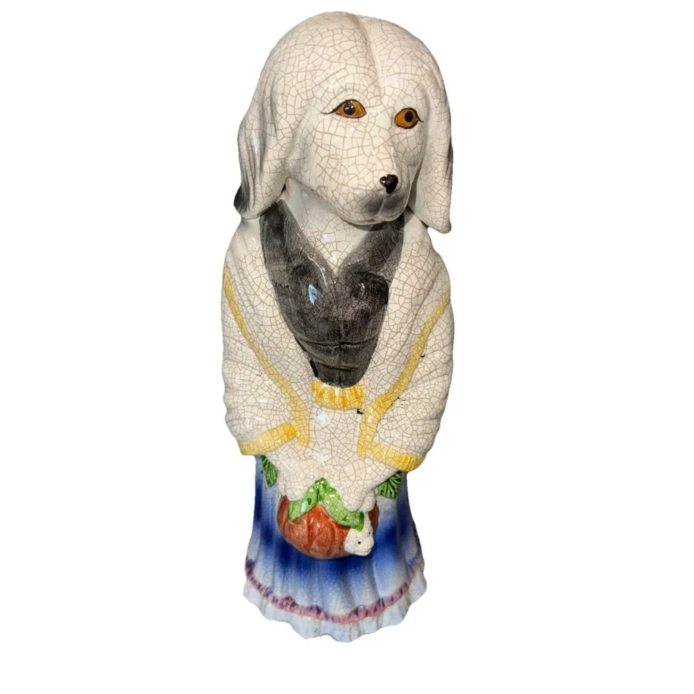 Vintage Crackle Finish Standing Ceramic Dog Statue 14